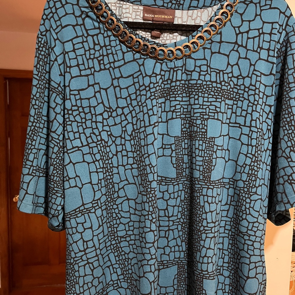 Dana Buchman Blue Graphic Relaxed Blouse